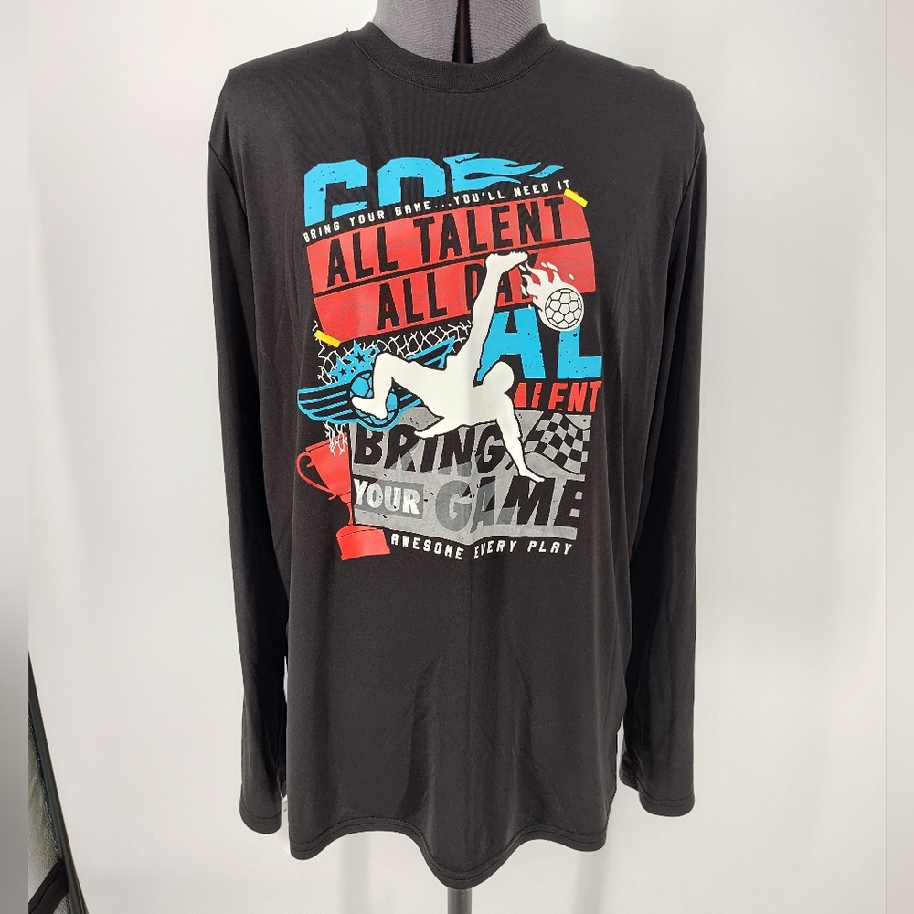 Athletic Works Jet Black Activewear Long Sleeve Shirt Boys XXL, 18